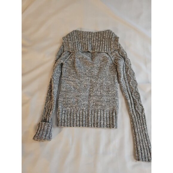 American Eagle Gray Cable Knit Sweater Deep V Pockets Women's S - Picture 4 of 5